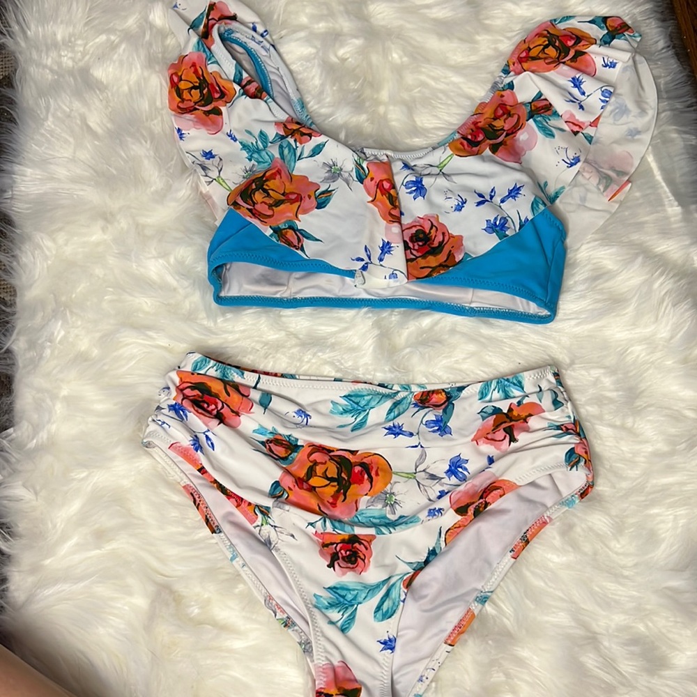 Cupshe Floral Tiny Sleeve High Waist Bikini